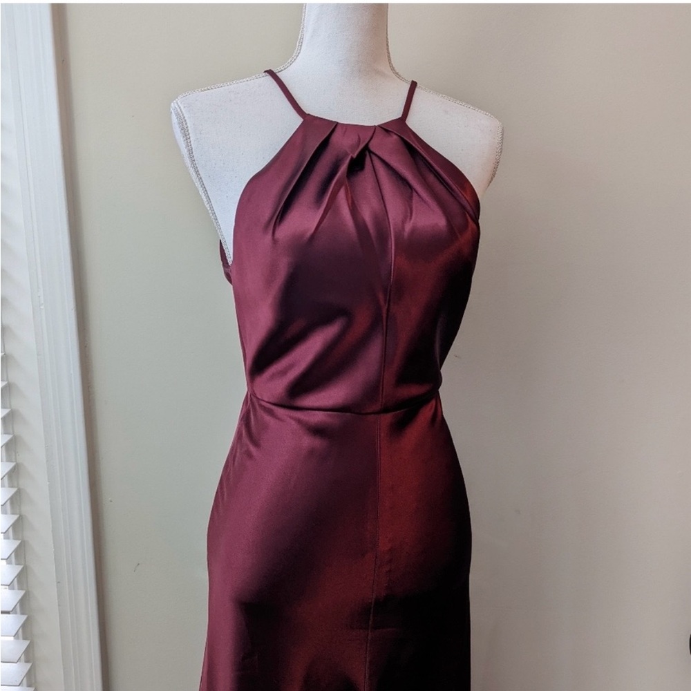 JENNY YOO Cameron Halter Neck Satin Gown in Hibiscus Sangria Size 0 - Picture 6 of 10